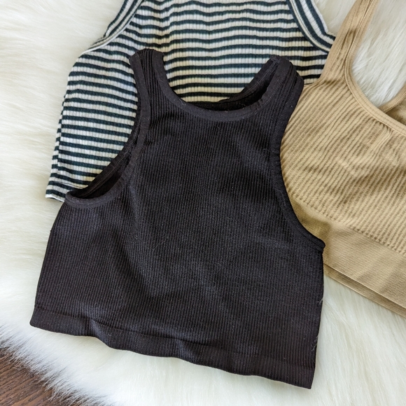 Bundle! (4) UO Urban Outfitters crop tanks black white strip beige S Small - Picture 3 of 5